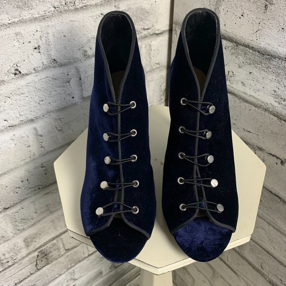 Enzo Angiolini Witchy Blue Velvet Peep Toe Strappy Ankle Boot - Picture 6 of 12